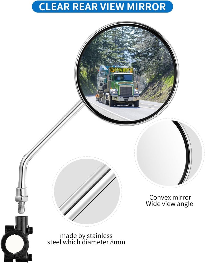 JULAI Bike Handlebar Rearview Mirror, Universal Adjustable Rotatable Vintage Safe Clear Mirror for Mountain Road Bike Bicycle ebike Motorcycle Scooter with 8mm Bolt (1 Pair Convex) - Image 3